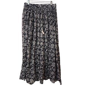 Black and White Floral Boho Skirt